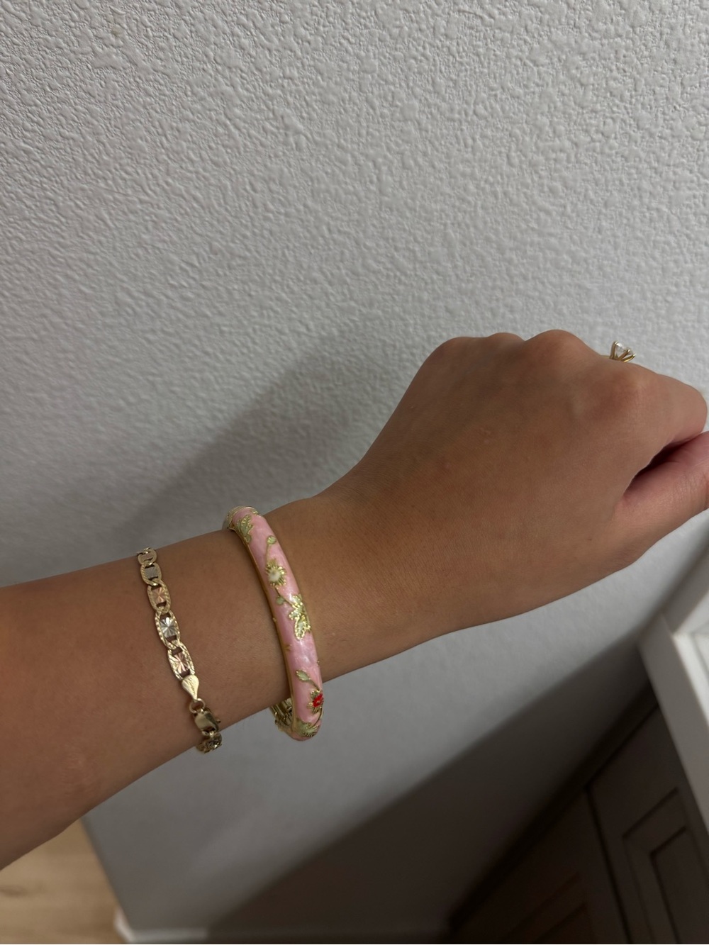 Floral Enamel Bangle Bracelets - Pink & Cream - Picture 3 of 6